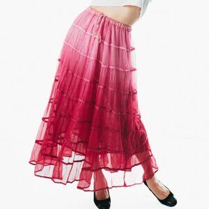 Summer Elastic Waist Pink midi Skirt Cotton Casual Loose Skirts A-li…